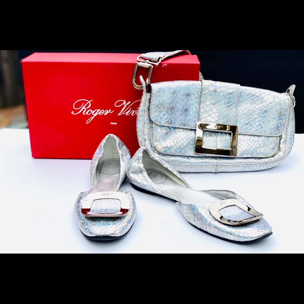 Roger Vivier Hologram Snakeskin handbag & flats